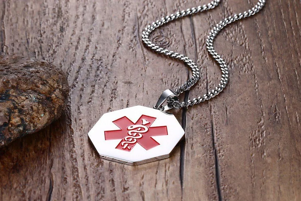 VNOX Personalized Custom Engraving Stainless Steel Emergency Medical Alert ID Dog Tag Pendant Necklace for Men Women