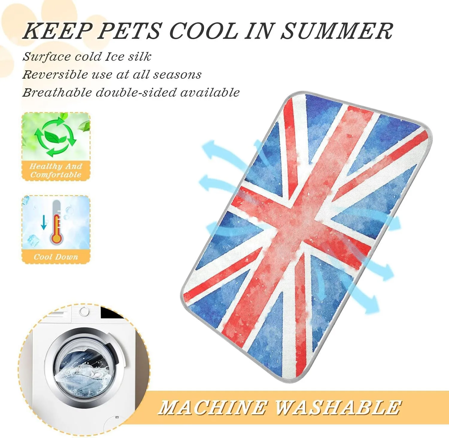 Washable Dog Cooling Mat Union Jack Flag Summer Cats Sleeping Mat Watercolor UK Dog Bed Mats 23.6 * 38.6inch Pet Ice Silk Sleep Kennel Pad Animal Sleep Bed for Home Outdoor Travel