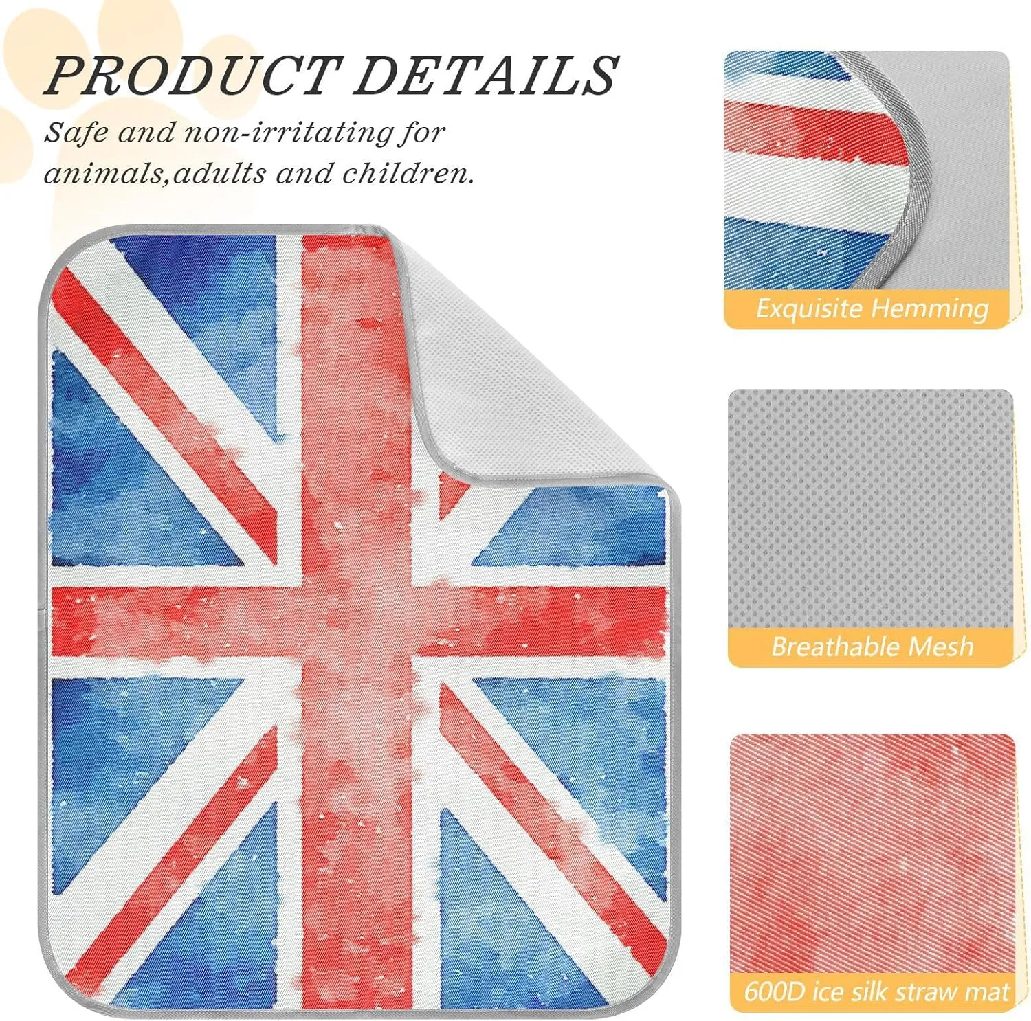 Washable Dog Cooling Mat Union Jack Flag Summer Cats Sleeping Mat Watercolor UK Dog Bed Mats 23.6 * 38.6inch Pet Ice Silk Sleep Kennel Pad Animal Sleep Bed for Home Outdoor Travel