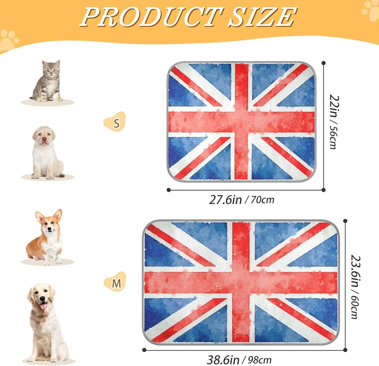 Washable Dog Cooling Mat Union Jack Flag Summer Cats Sleeping Mat Watercolor UK Dog Bed Mats 23.6 * 38.6inch Pet Ice Silk Sleep Kennel Pad Animal Sleep Bed for Home Outdoor Travel