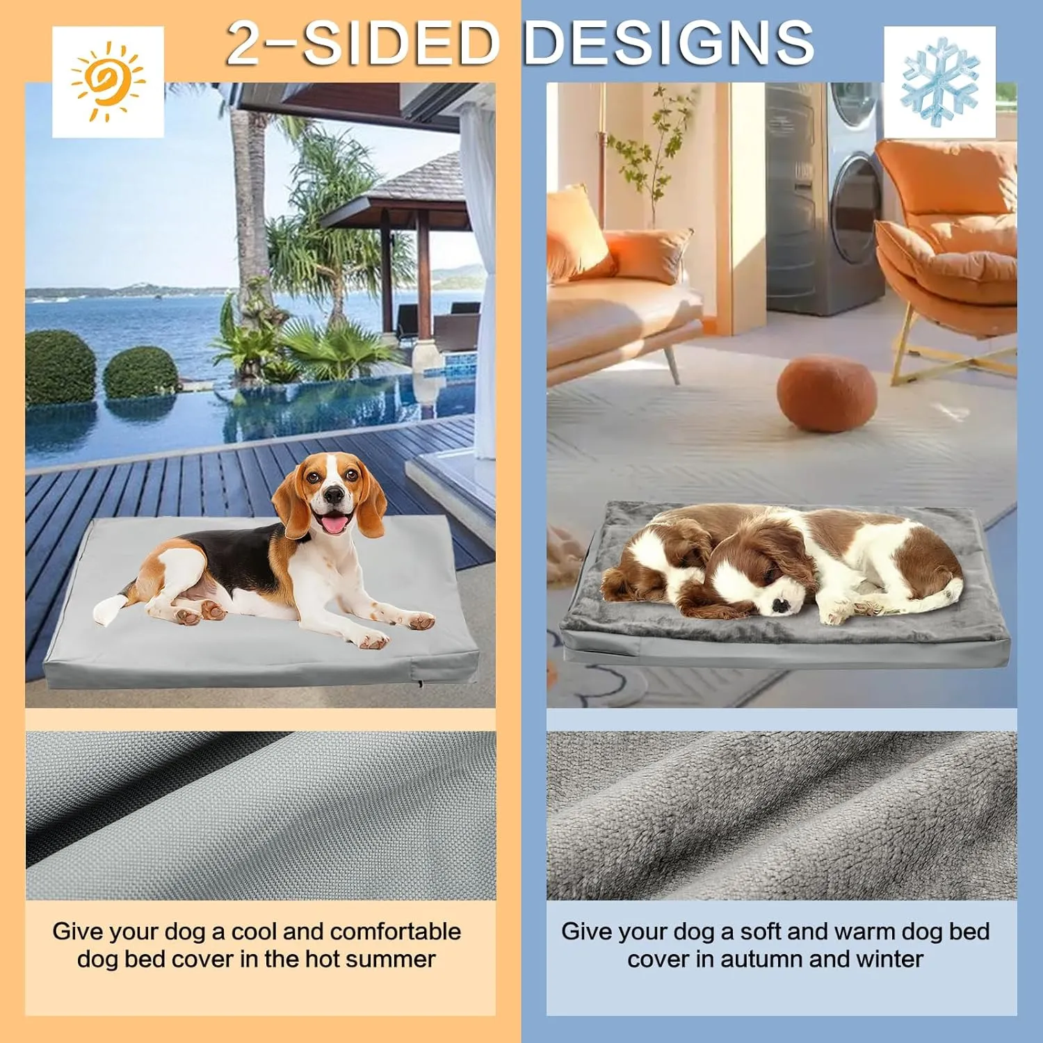 Waterproof Dog Bed Cover with Zipper, Washable Pet Hair Easy to Remove Fluffy Dog Bed Replacement Cover, Removable Puppy Pet Bed Cover for Dog CAE, Cover Only (Gray, Extra Large)