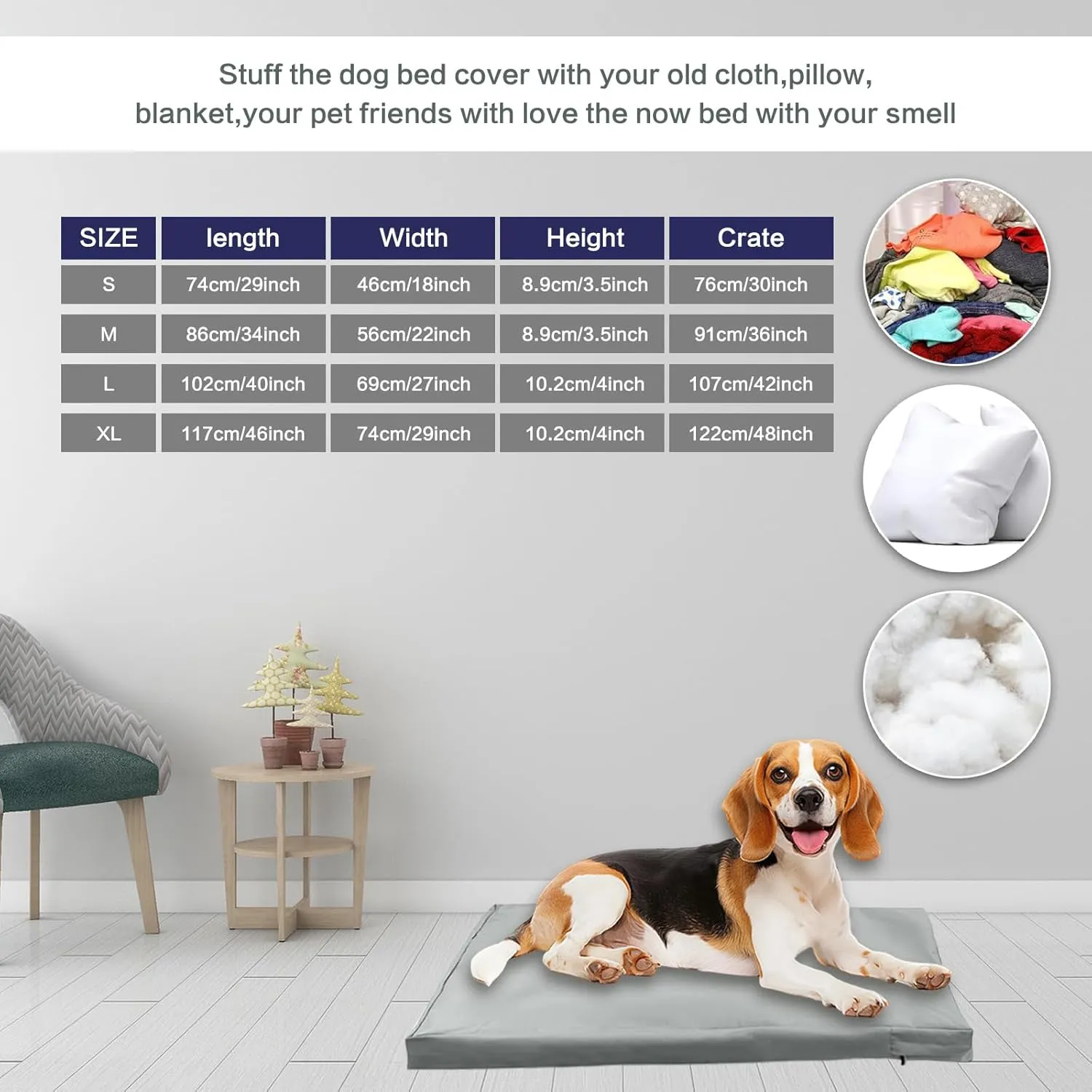 Waterproof Dog Bed Cover with Zipper, Washable Pet Hair Easy to Remove Fluffy Dog Bed Replacement Cover, Removable Puppy Pet Bed Cover for Dog CAE, Cover Only (Gray, Extra Large)