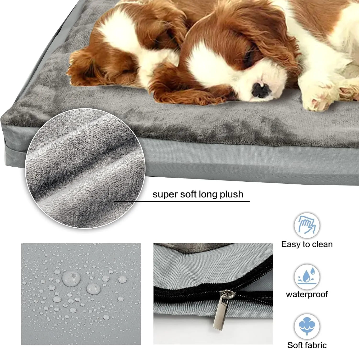 Waterproof Dog Bed Cover with Zipper, Washable Pet Hair Easy to Remove Fluffy Dog Bed Replacement Cover, Removable Puppy Pet Bed Cover for Dog CAE, Cover Only (Gray, Extra Large)