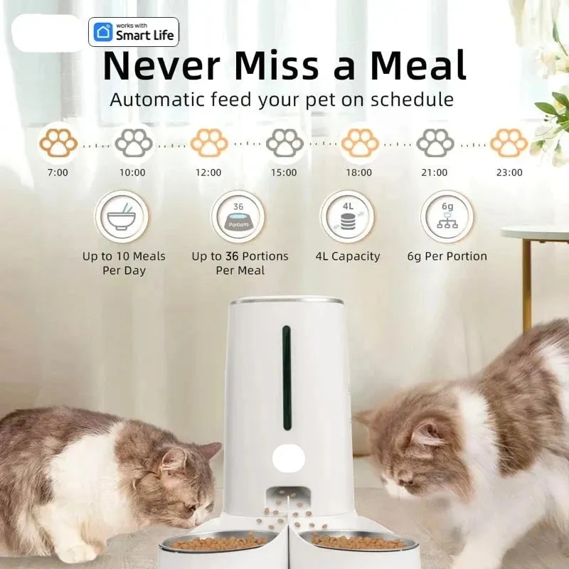WiFi Cat Feeder with APP Control & Dual Bowls