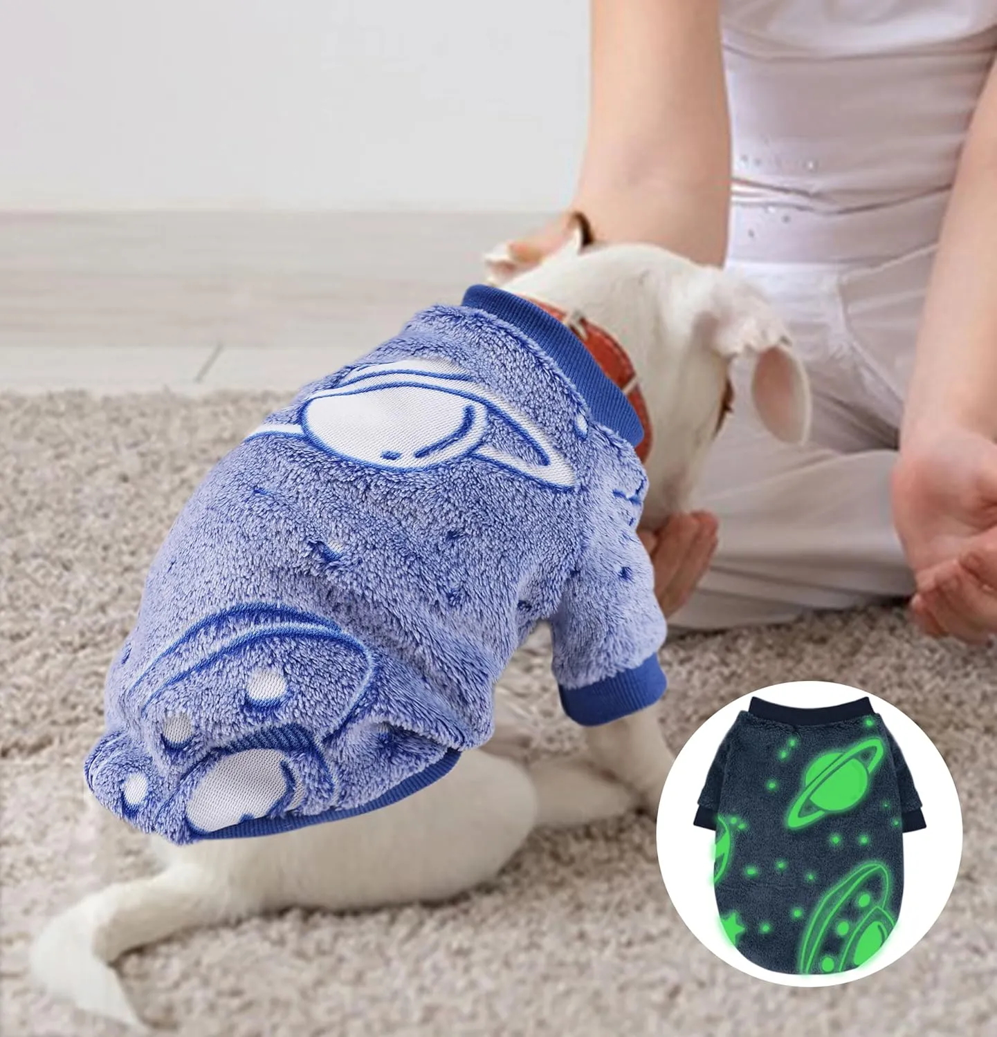 Winter Fleece Dog Sweater - Glow in the Dark, Cute & Thick, Extra Small, Boy (Small)