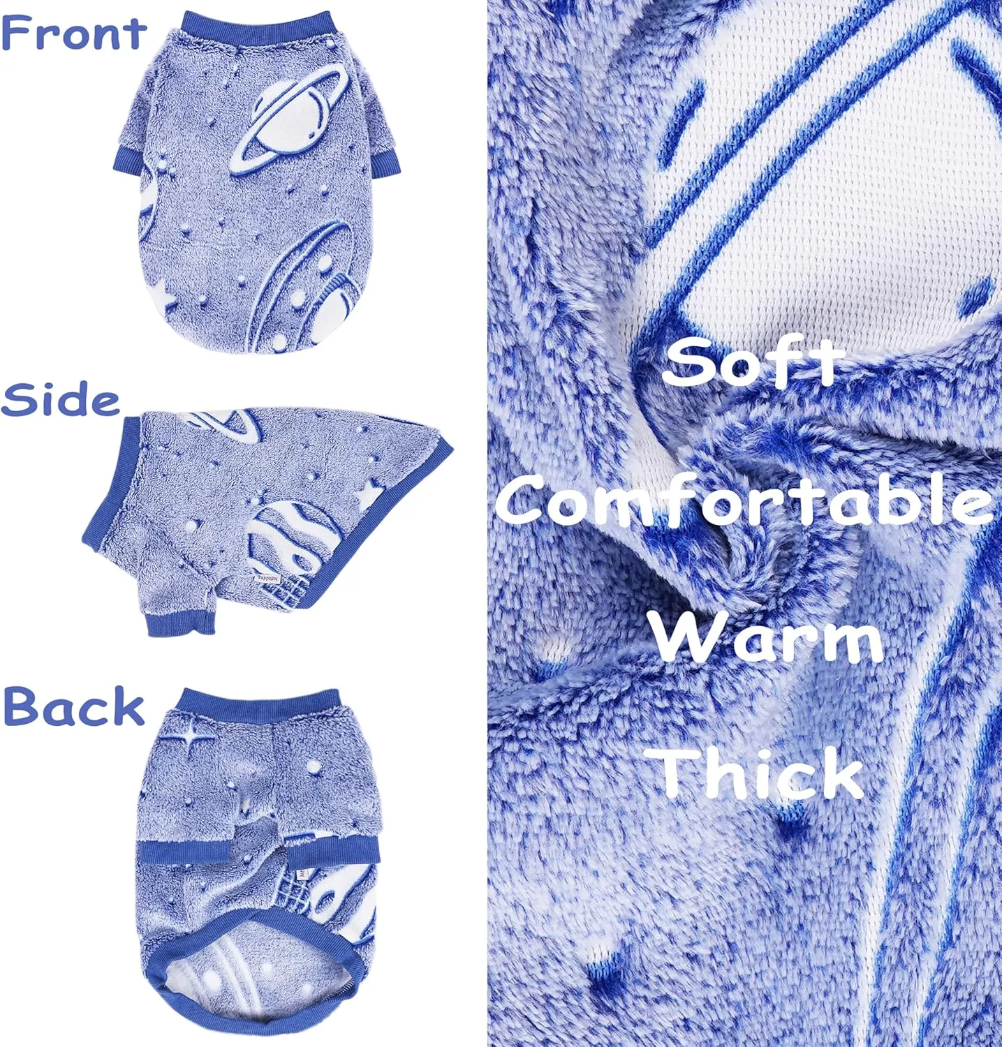 Winter Fleece Dog Sweater - Glow in the Dark, Cute & Thick, Extra Small, Boy (Small)