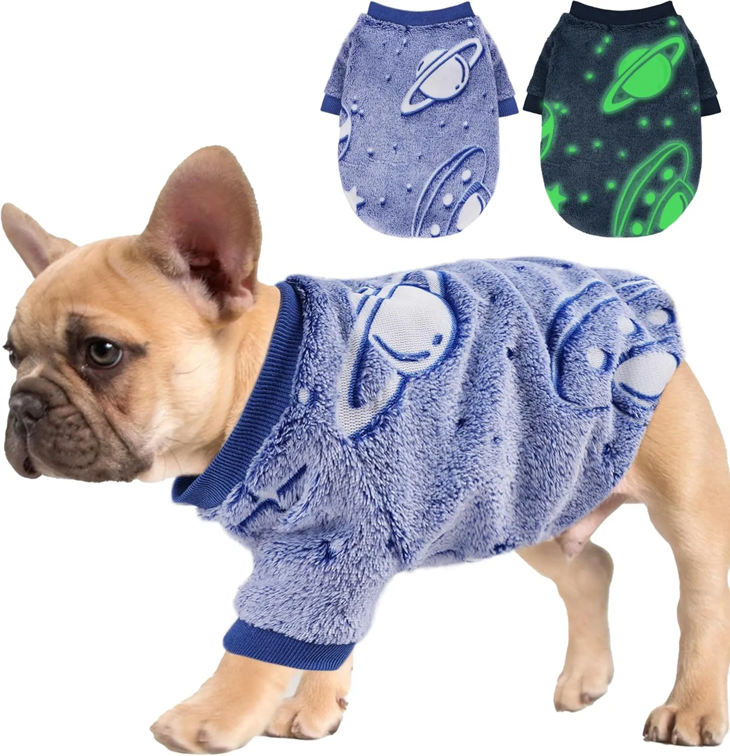 Winter Fleece Dog Sweater - Glow in the Dark, Cute & Thick, Extra Small, Boy (Small)