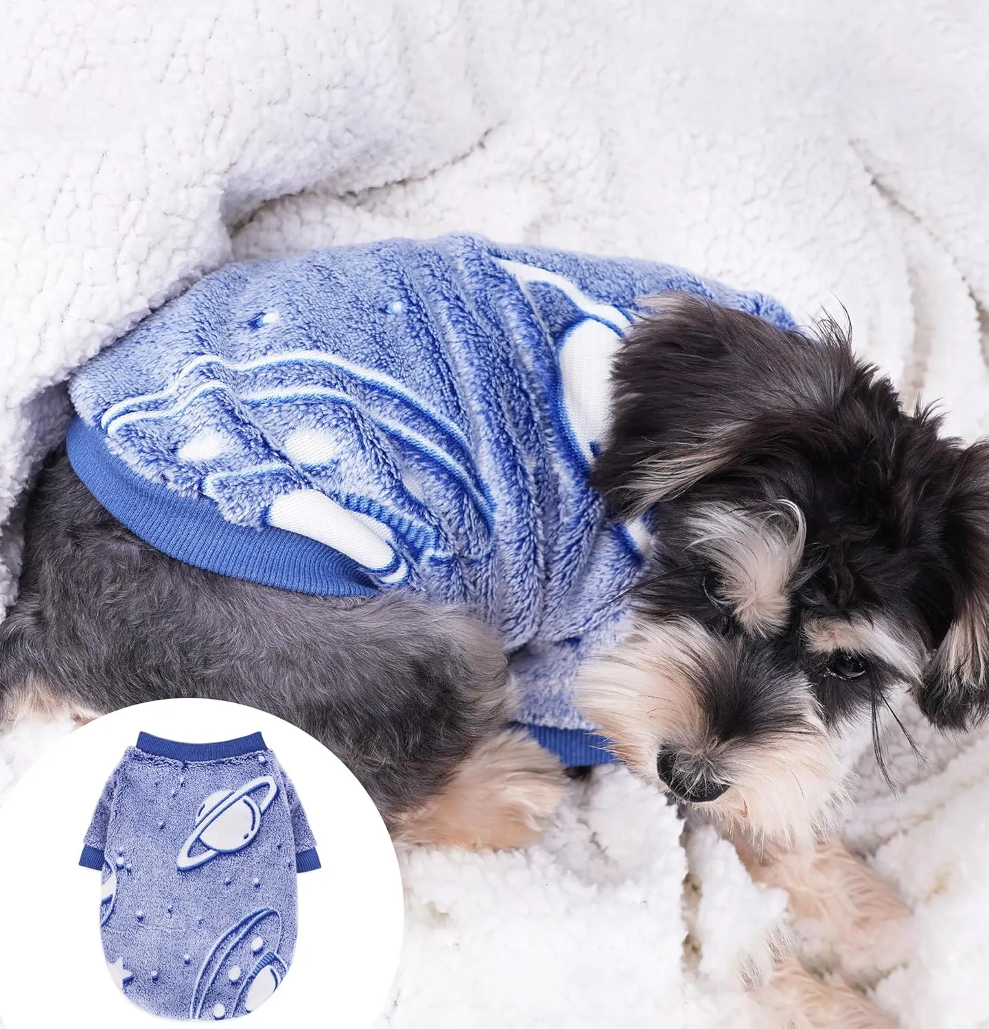 Winter Fleece Dog Sweater - Glow in the Dark, Cute & Thick, Extra Small, Boy (Small)
