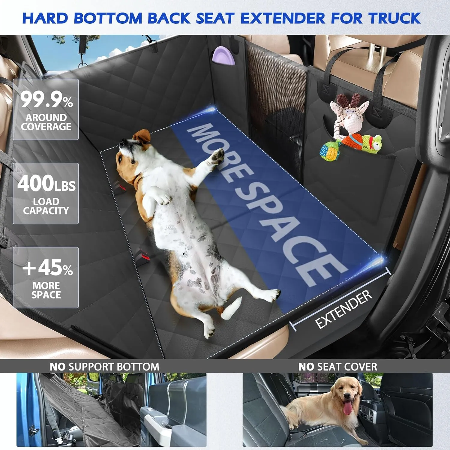 XL Truck Back Seat Extender for Dogs, 59x29 Dog Seat Cover Back Seat Hard Bottom, Dog Hammock for Truck Full Size, Pet Seat Covers for Crew Cab F150, RAM1500, Sierra, Tundra, Silverado, Titan