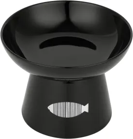 Yangbaga Cat Raised Food/Water Bowl for Elder Big Cats, Non-Skid 4.8x6.4in Premium Ceramic Cat Bowls with Stand, Sturdy and Anti-Fall (Black)