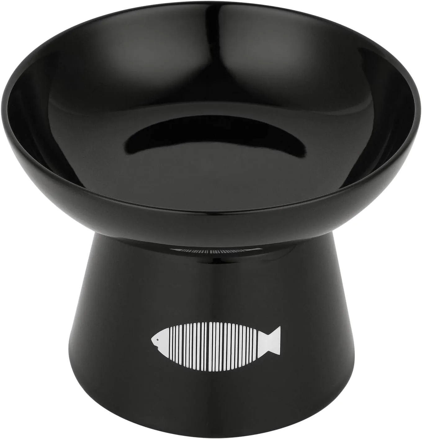 Yangbaga Cat Raised Food/Water Bowl for Elder Big Cats, Non-Skid 4.8x6.4in Premium Ceramic Cat Bowls with Stand, Sturdy and Anti-Fall (Black)