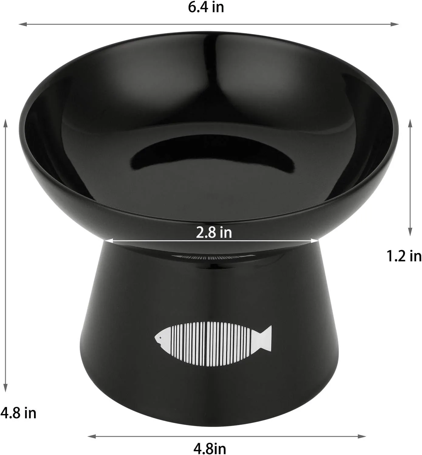 Yangbaga Cat Raised Food/Water Bowl for Elder Big Cats, Non-Skid 4.8x6.4in Premium Ceramic Cat Bowls with Stand, Sturdy and Anti-Fall (Black)